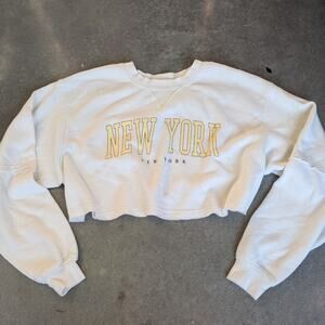 LAZY SUNDAY New York Sweatshirt Women's Size XL Cropped Crewneck Pullover NYC
